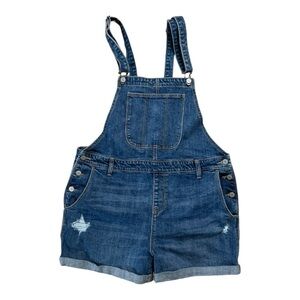 Old Navy Bib Overalls Shortalls Distressed Jean Denim Shorts Women’s Size Large